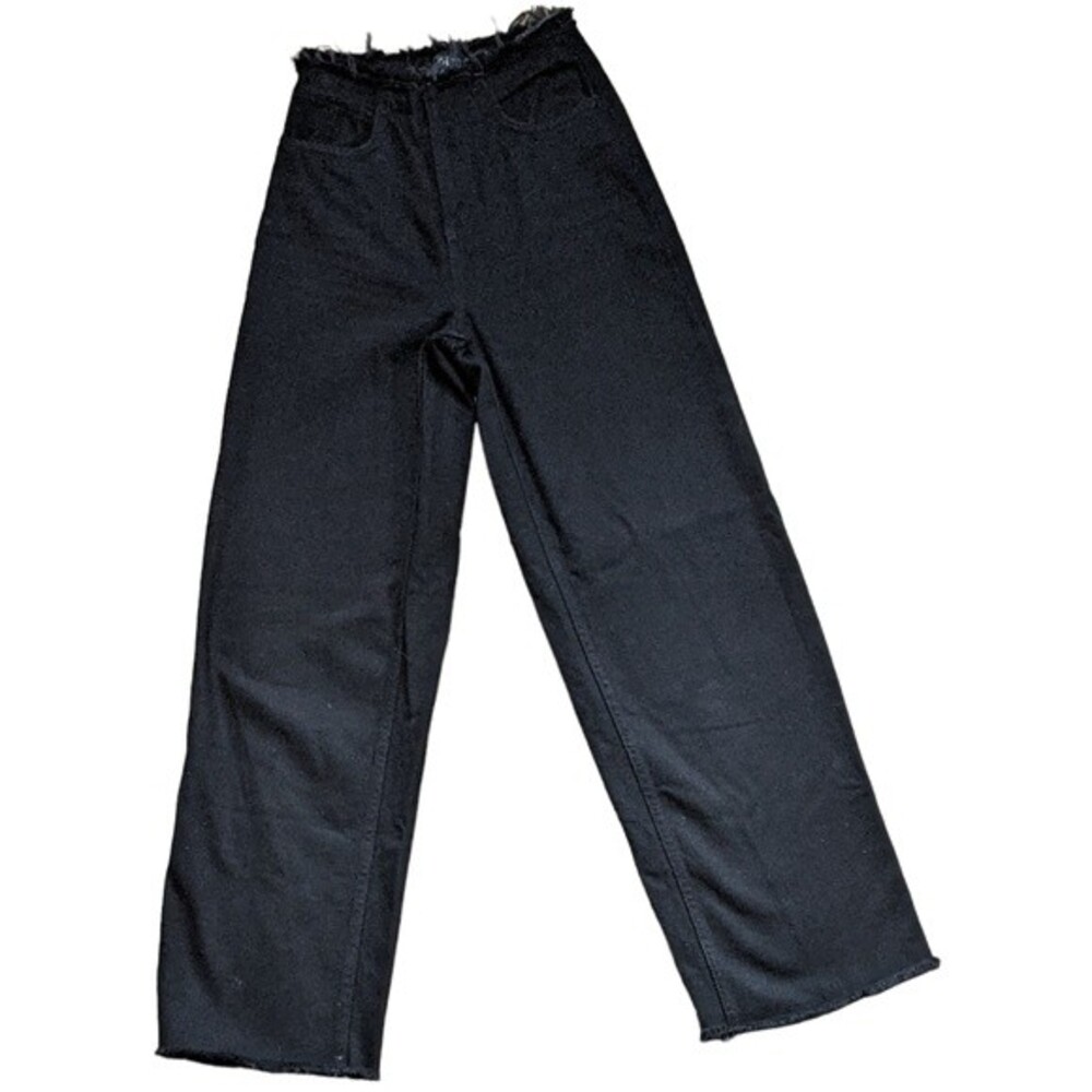 BDG Flood wide leg black raw edge cropped jeans 24*32